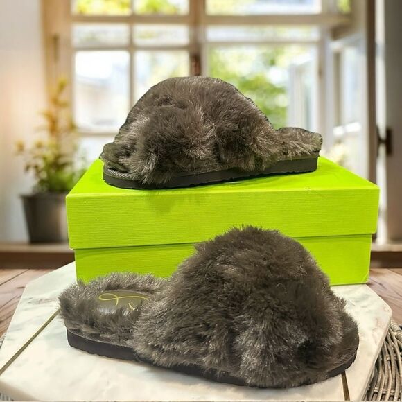 SAM EDELMAN Jeane Furry Slip-on Cross Band Slippers Size 6 - Picture 10 of 12